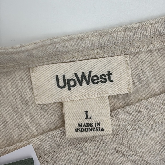 Upwest Women's Open back Wrap Tee V-Neck Top in Heather Oatmeal size Large NWT - Picture 3 of 11